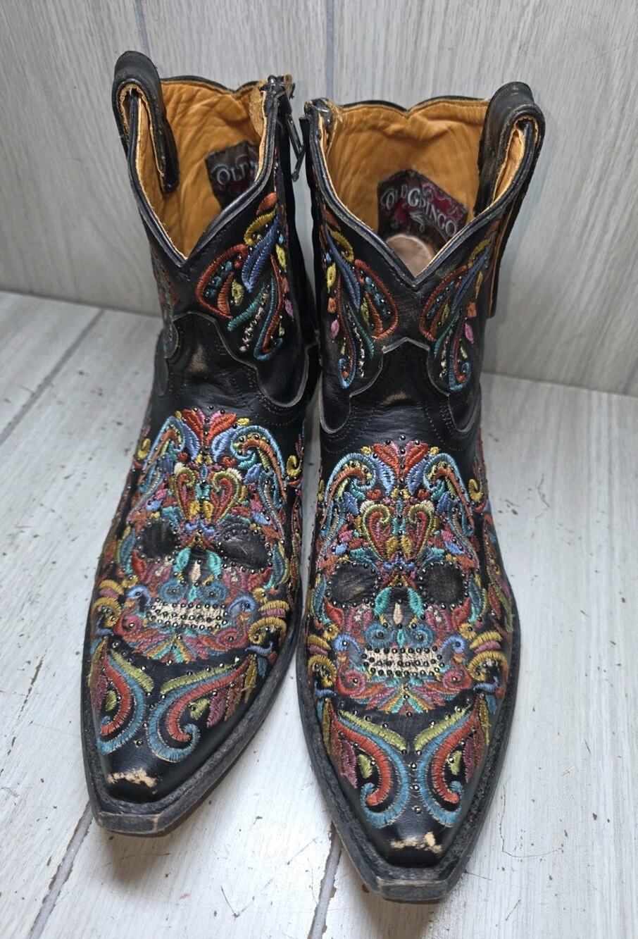 Old Gringo Black Sugar Skull Western Gothic Cowboy Boots 10.5 Dia De Los Muertos